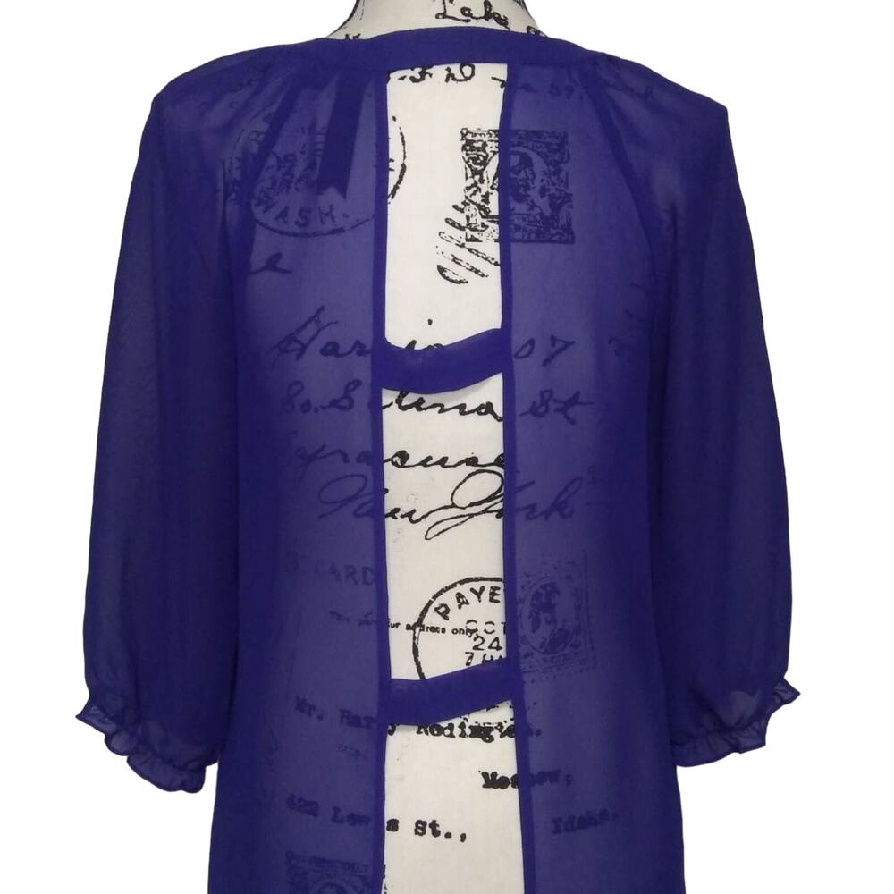 Petticoat Alley Open Back Sheer Cobalt Royal Blue Top Blouse Shirt Size XS-Small